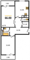 Двухкомнатная квартира 66 м²